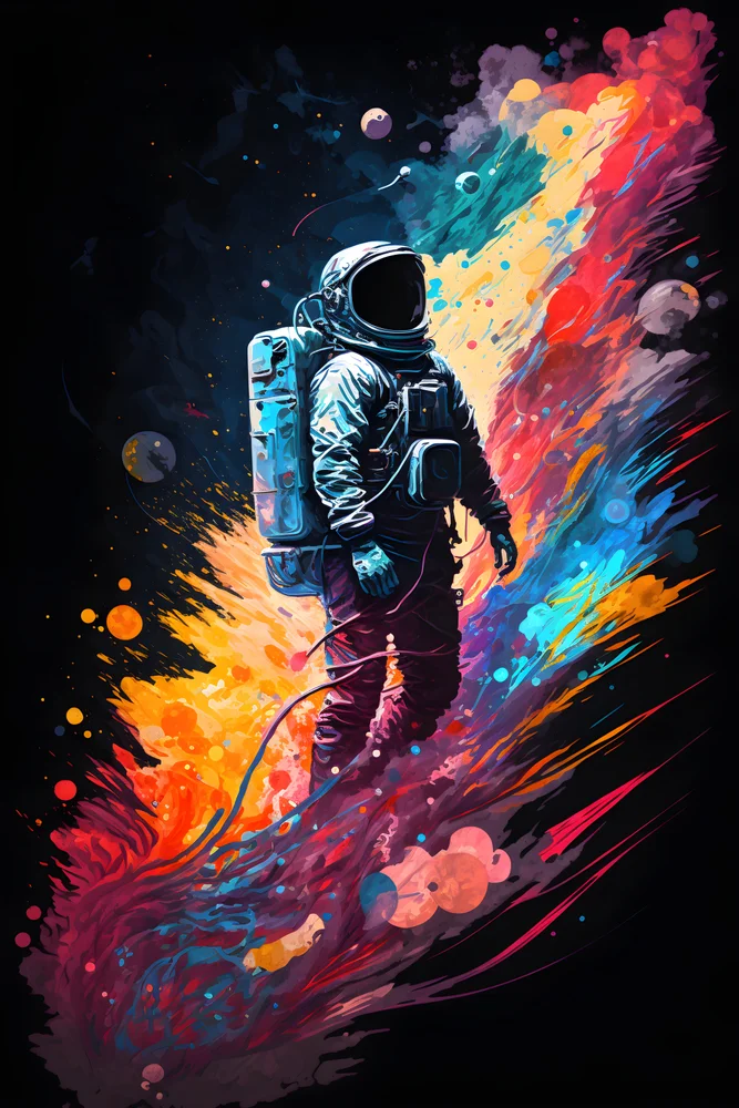 Tablou canvas: Astronaut Printre Culori Explozive - Thumbnail 2