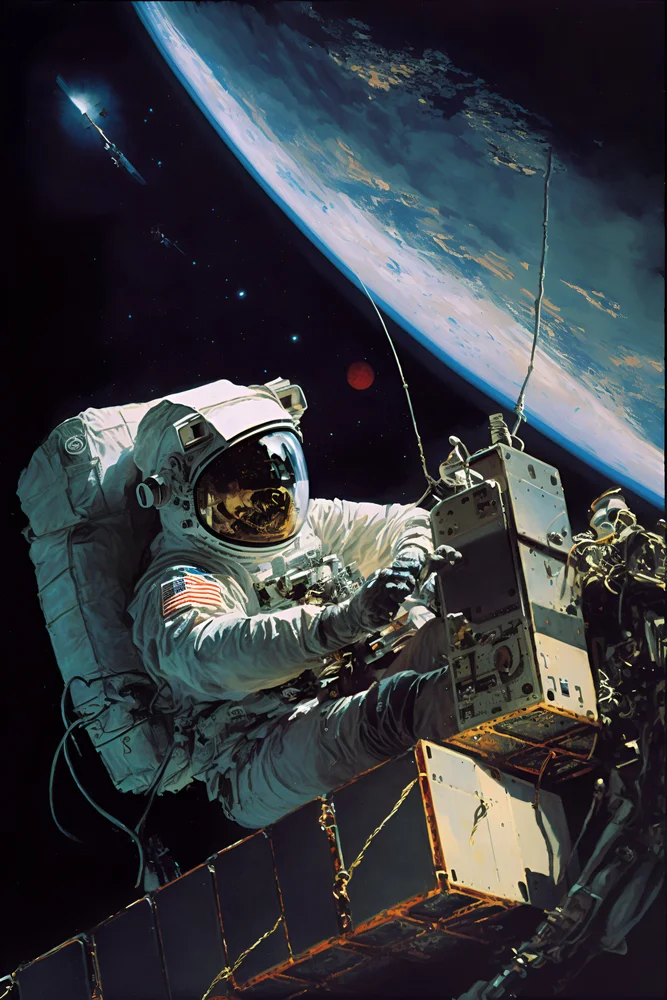 Tablou canvas: Astronaut în Spațiu cu Vedere Terestră - Thumbnail 2