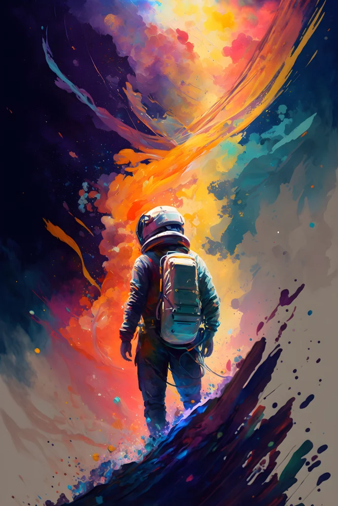 Tablou canvas: Explorator Spațial în Vârtej de Culori - Thumbnail 2
