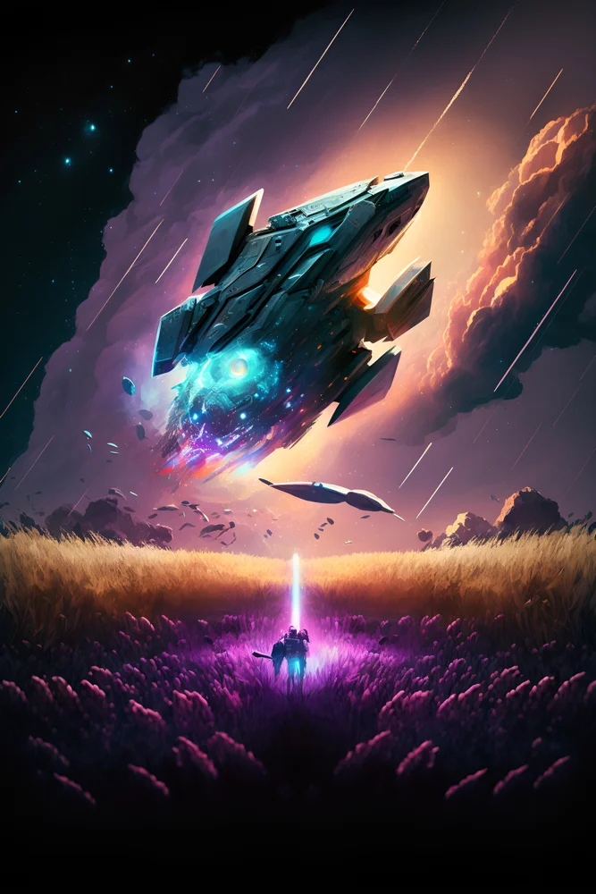 Tablou canvas: Peisaj Cosmic cu Nava Spațială și Astronaut - Thumbnail 2