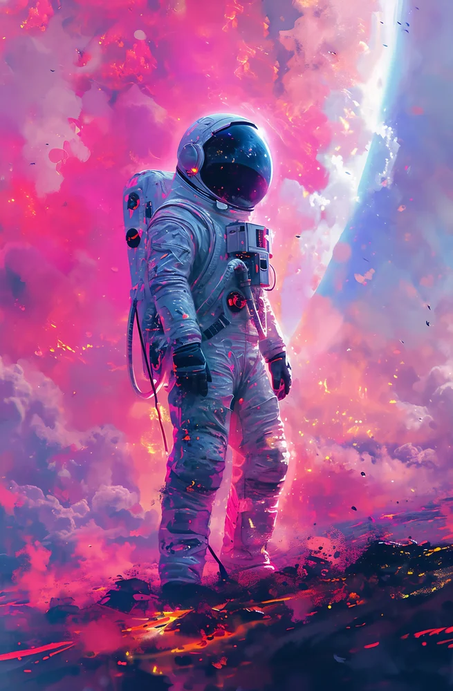 Tablou canvas: Astronaut în Peisaj Cosmic Roz - Thumbnail 2