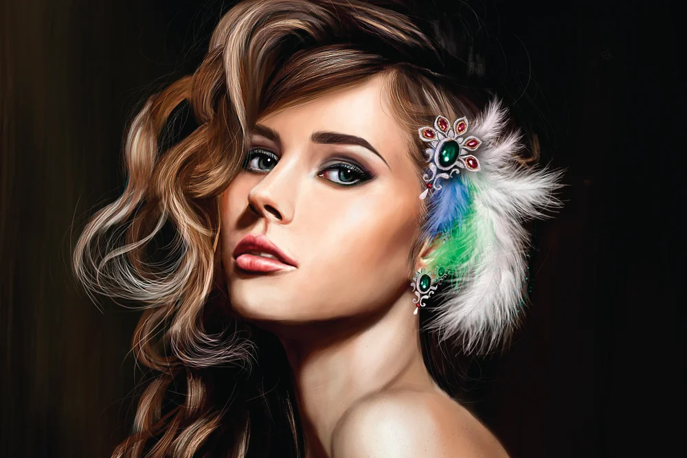 Tablou canvas: Portret Realist cu Accesorii Elegante - Thumbnail 2