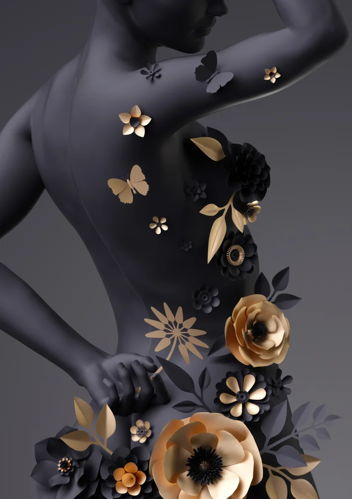 Tablou canvas: Siluetă Artistică cu Flori Metalice - Thumbnail 2