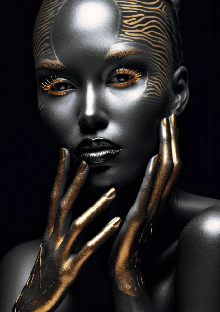 Tablou canvas: Portret Metalic cu Accente Aurii - Thumbnail 2