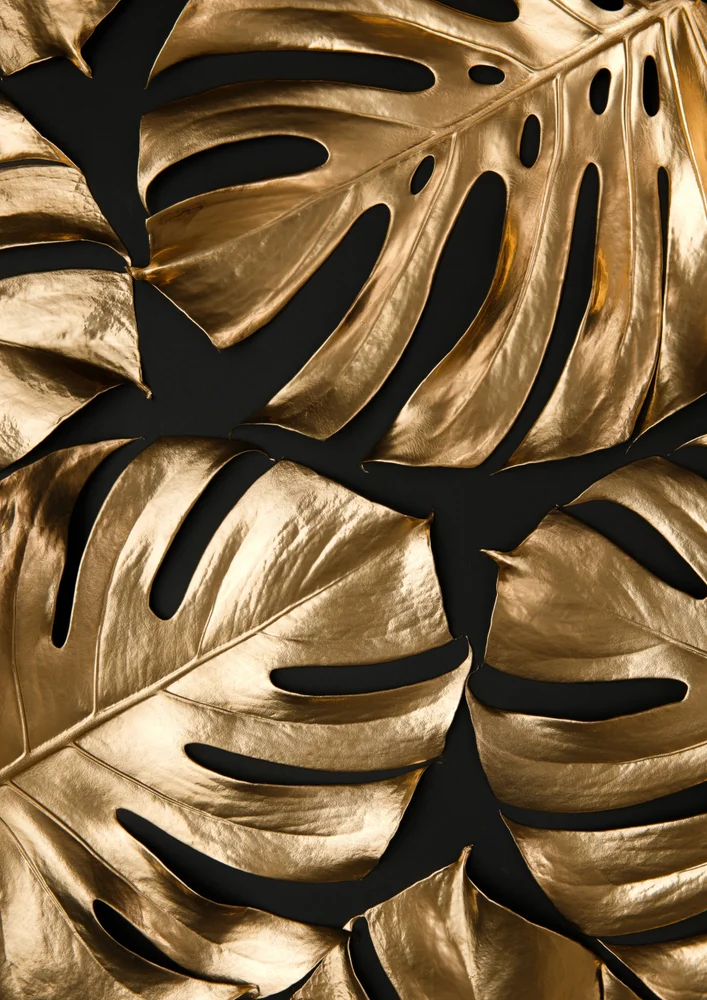 Tablou canvas: Frunze Aurii pe Fundal Negru - Thumbnail 2