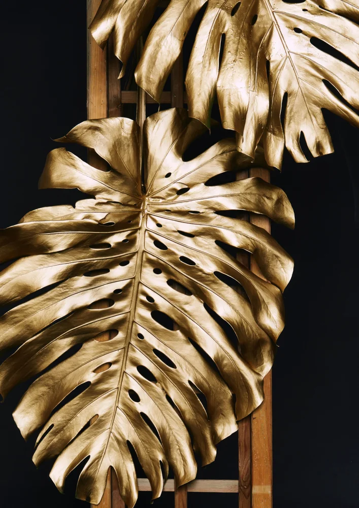 Tablou canvas: Frunze Aurii pe Fundal Negru (2) - Thumbnail 2