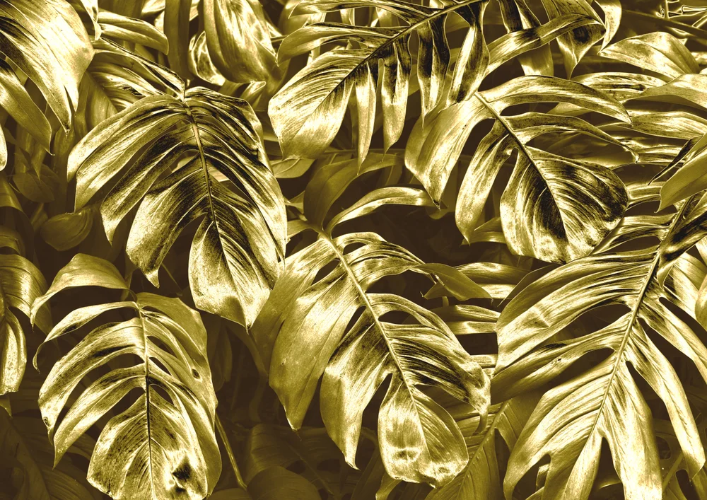 Tablou canvas: Frunze Tropicale în Tonuri Aurii - Thumbnail 2