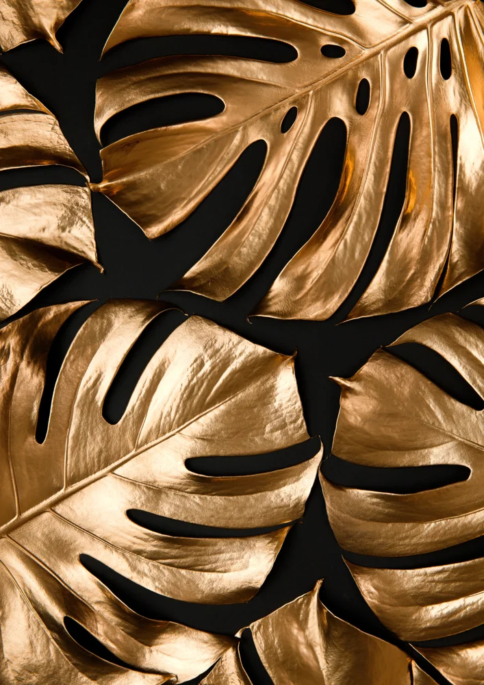 Tablou canvas: Frunze Aurii pe Fundal Negru 3 - Thumbnail 2