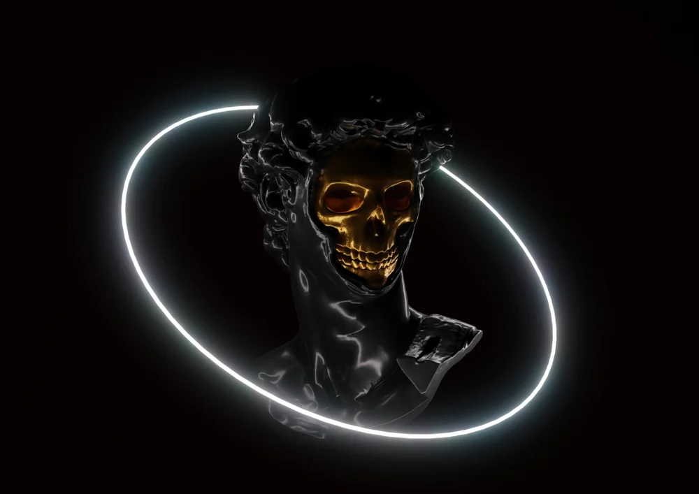 Tablou canvas: Bust cu Craniu Auriu și Halou Luminos - Thumbnail 2