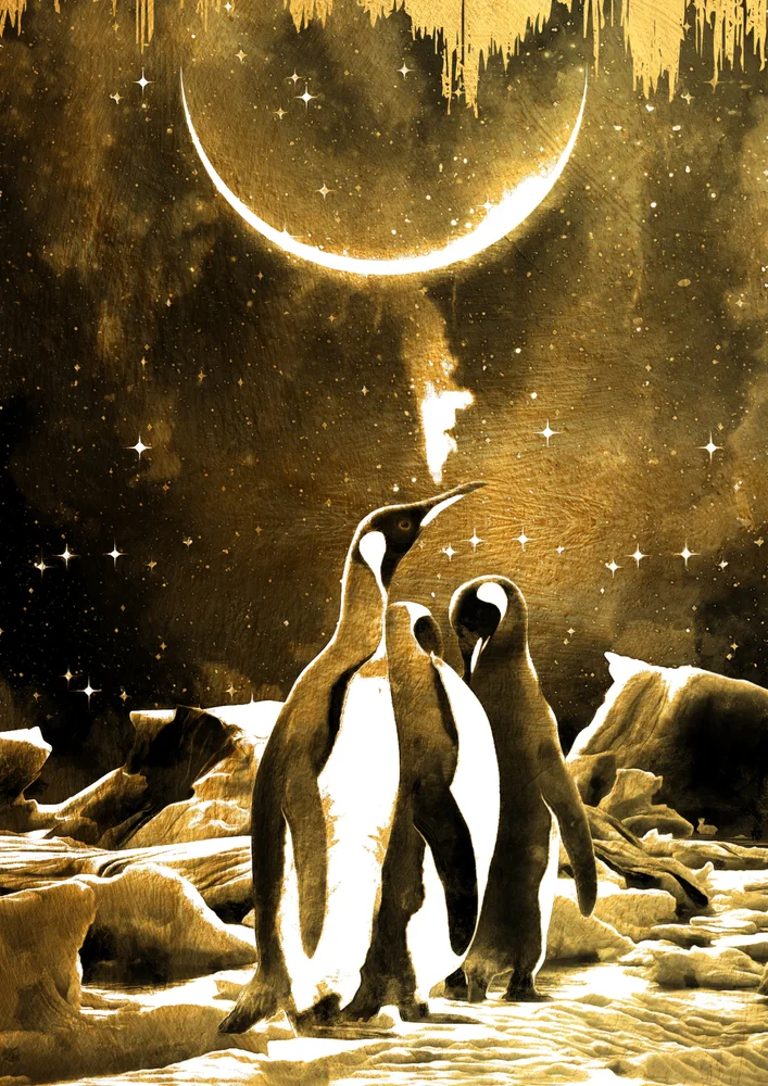 Tablou canvas: Pinguini Sub Lună Aurie - Thumbnail 2