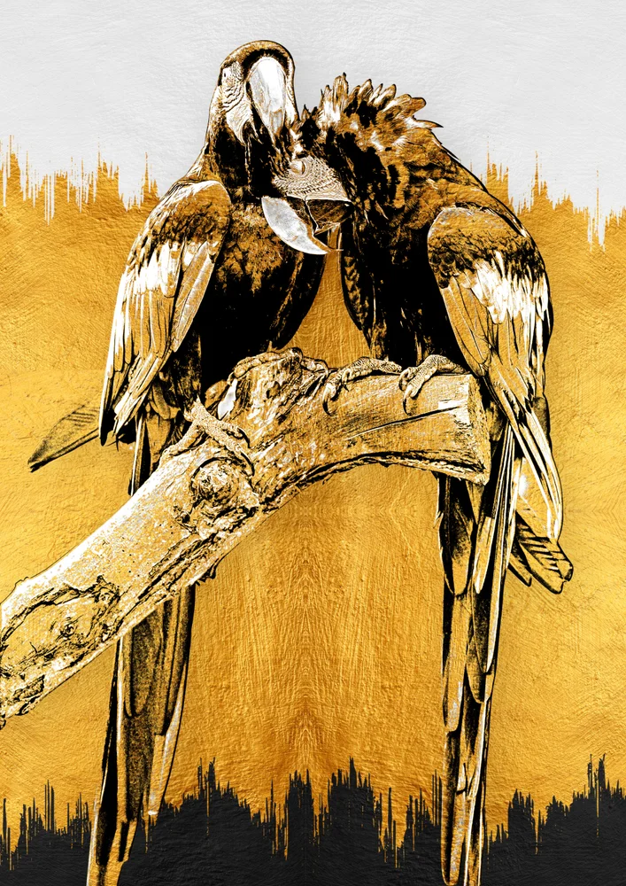 Tablou canvas: Papagali Ara pe Fundal Auriu - Thumbnail 2