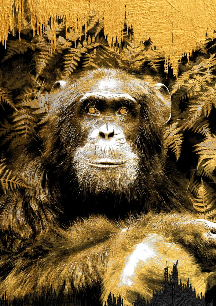 Tablou canvas: Portret Cimpanzeu în Nuante Aurii - Thumbnail 2