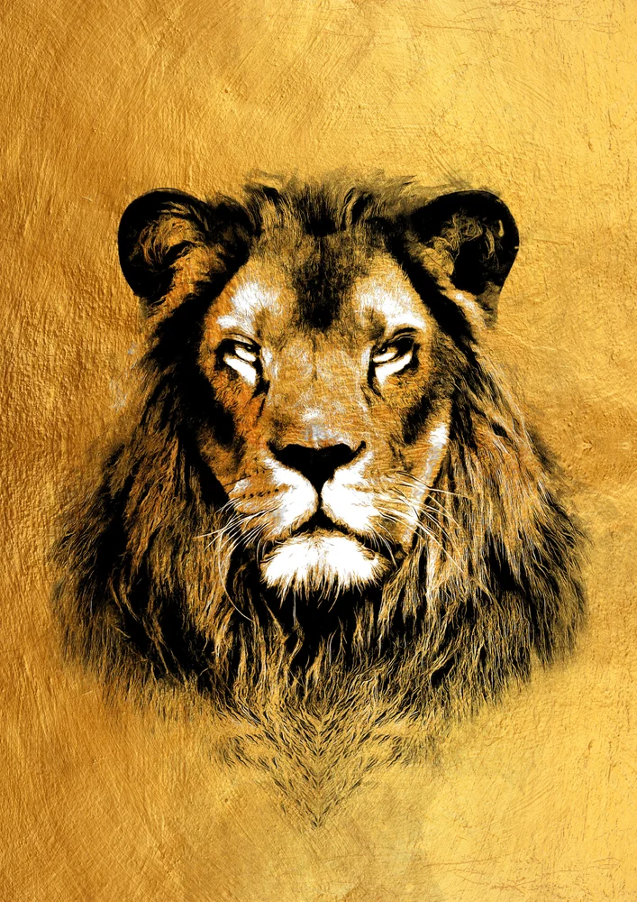 Tablou canvas: Portret de Leu pe Fundal Auriu - Thumbnail 2