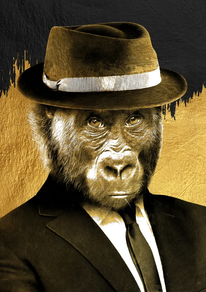 Tablou canvas: Gorilă Elegantă cu Pălărie Vintage - Thumbnail 2