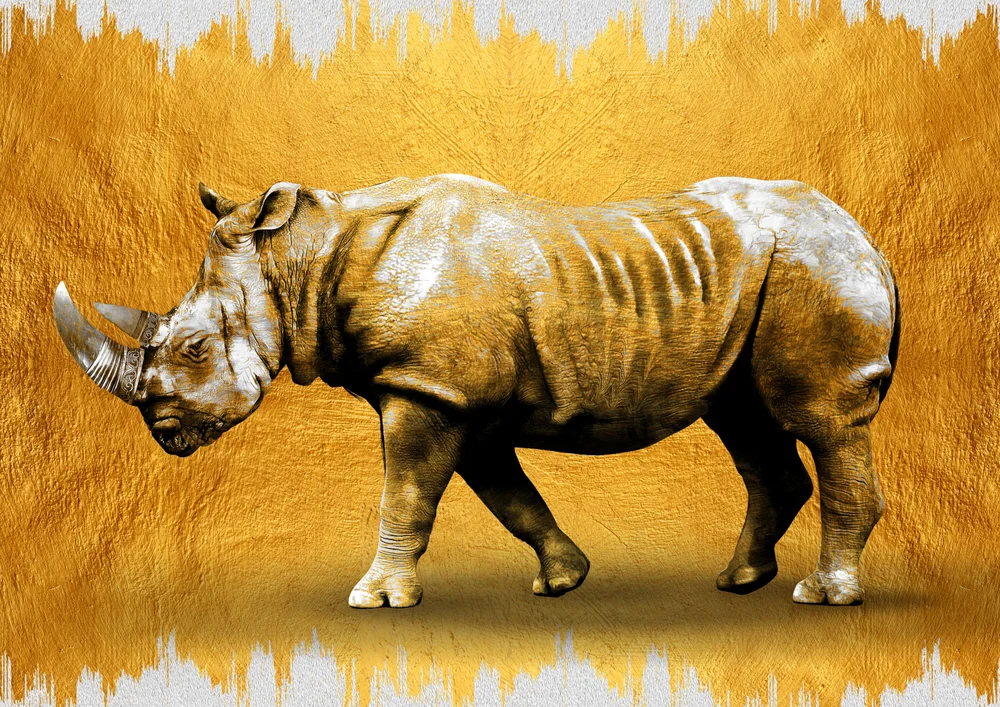 Tablou canvas: Rinocer pe Fundal Auriu Texturat - Thumbnail 2