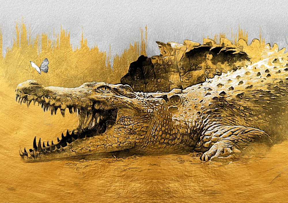 Tablou canvas: Crocodil și Fluture în Contrast - Thumbnail 2