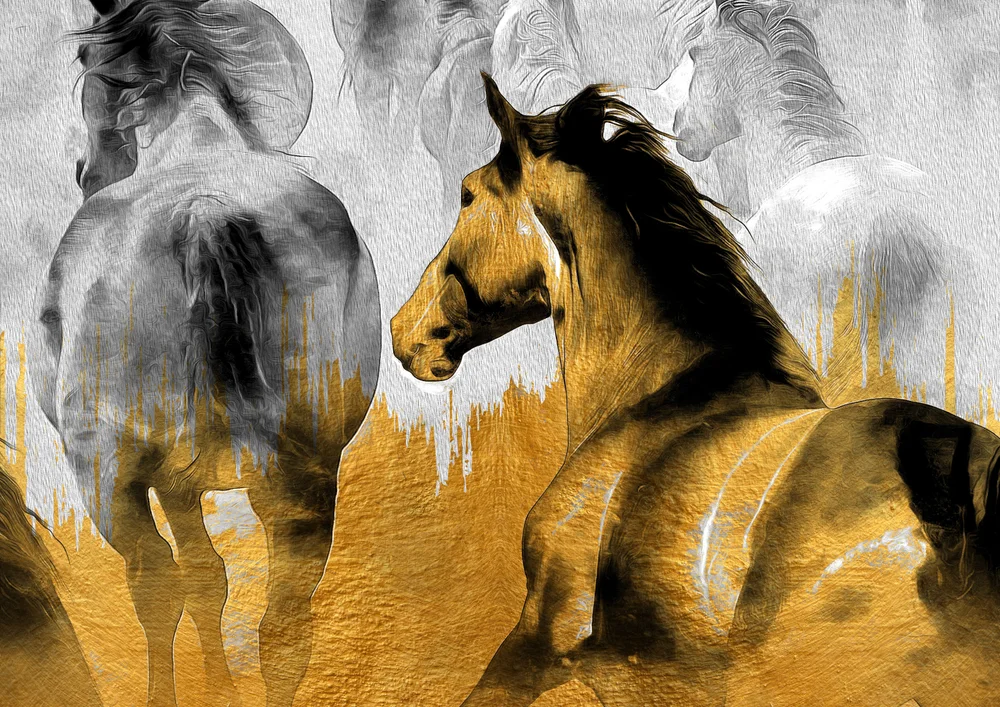 Tablou canvas: Cai în Mișcare cu Accente Aurii - Thumbnail 2