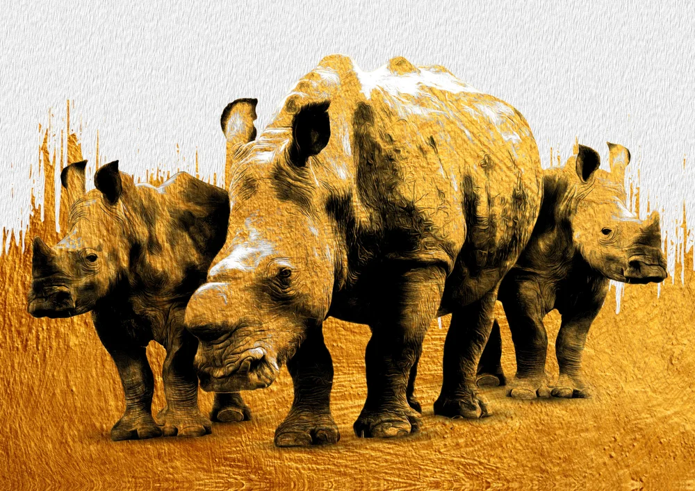Tablou canvas: Rinoceri în Tonuri de Aur Texturate - Thumbnail 2