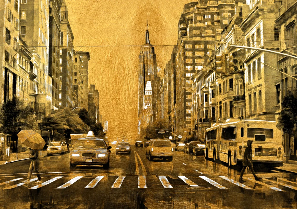 Tablou canvas: Stradă Urbană în Nuante Aurii - Thumbnail 2