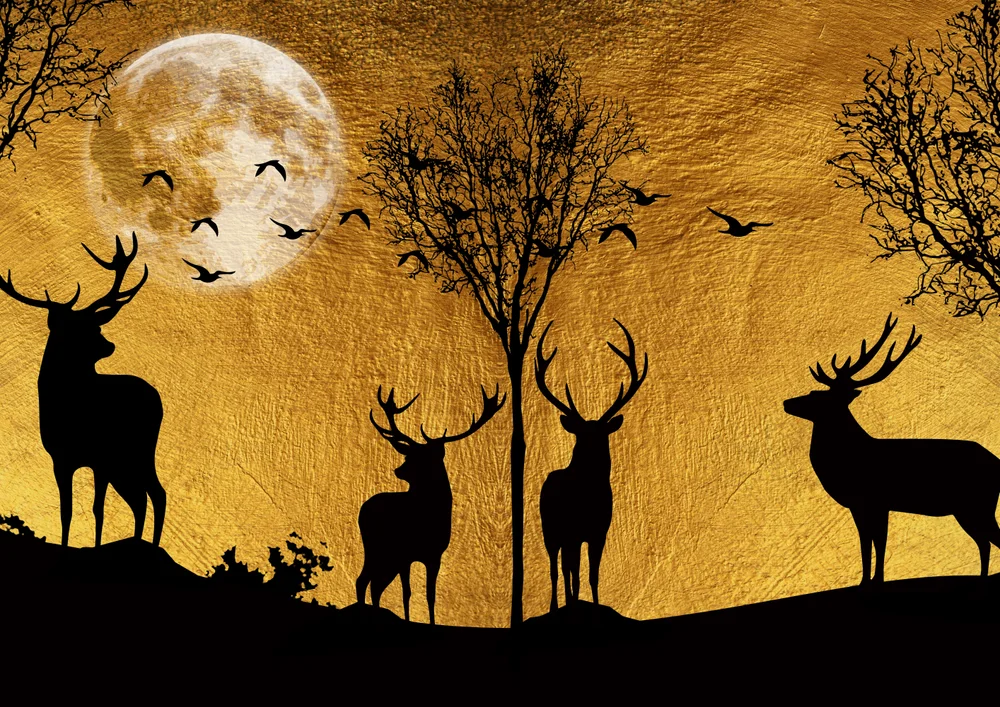 Tablou canvas: Siluețe de Cerbi sub Lună Plină - Thumbnail 2