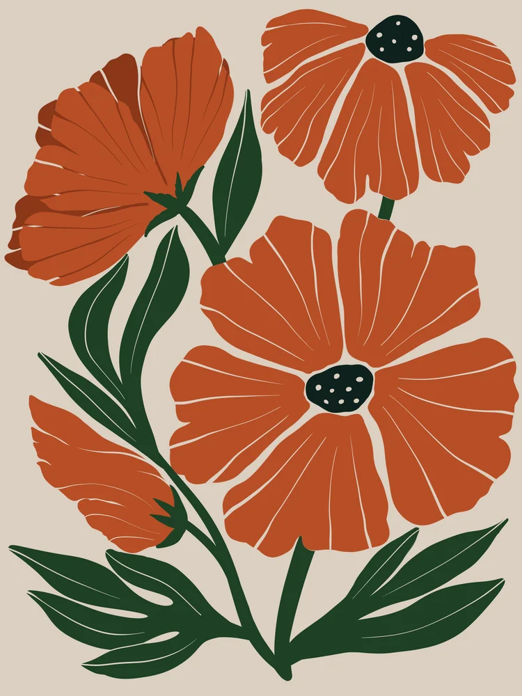 Tablou canvas: Flori Abstracte în Tonuri Terre - Thumbnail 2