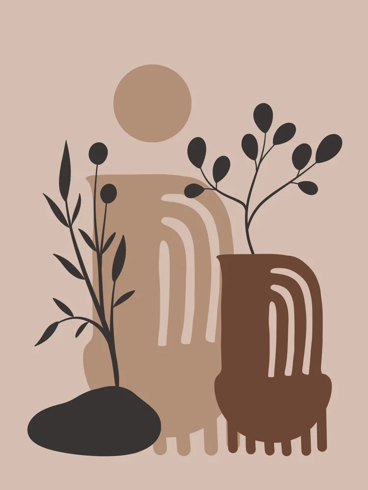 Tablou canvas: Compoziție Abstracție Boho cu Vase și Plante - Thumbnail 2