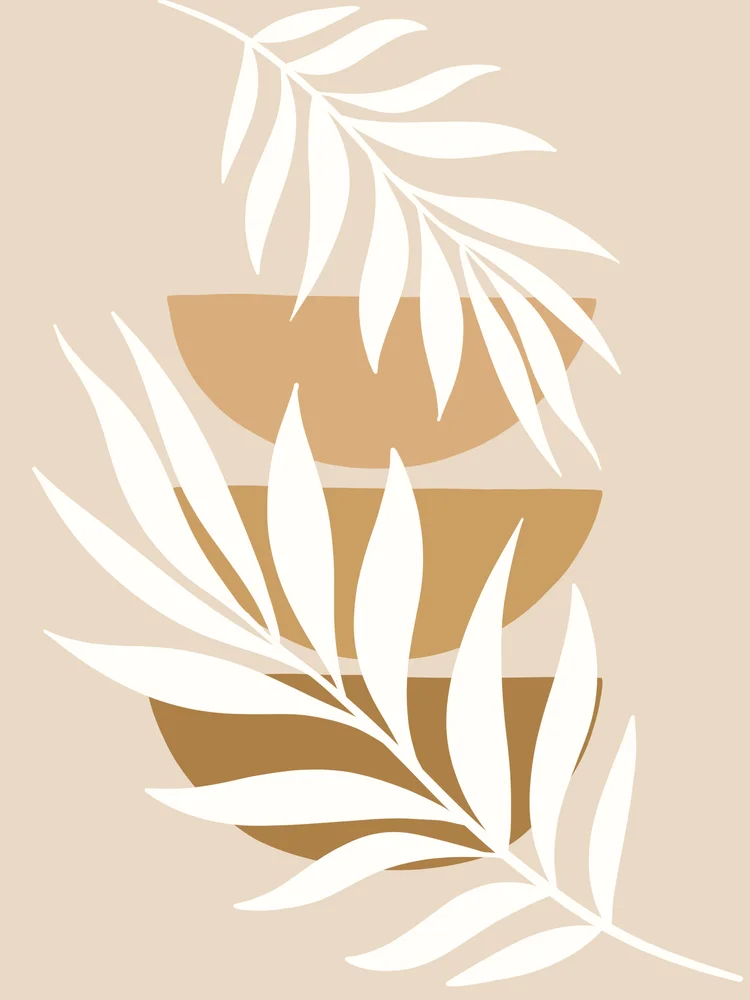 Tablou canvas: Forme Geometrice și Frunze Albe - Thumbnail 2