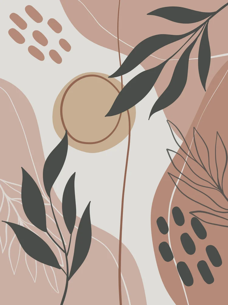 Tablou canvas: Compoziție Abstractă cu Frunze și Cercuri - Thumbnail 2