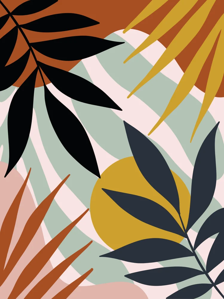 Tablou canvas: Frunze Abstracte pe Fundal Multicolor - Thumbnail 2