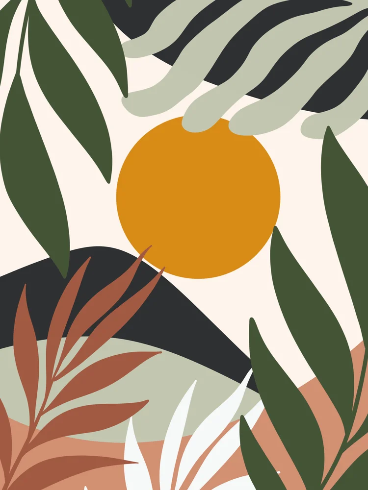 Tablou canvas: Apus Boem cu Frunze Abstracte - Thumbnail 2