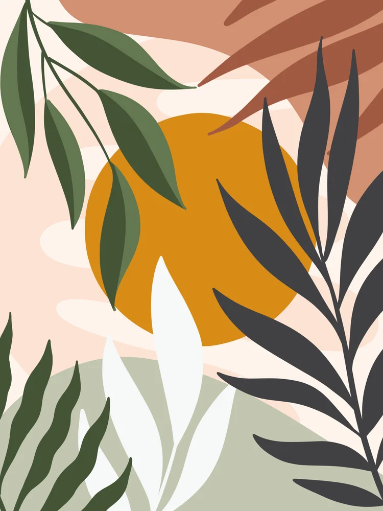 Tablou canvas: Compoziție Botanică cu Frunze și Forme Abstracțe - Thumbnail 2