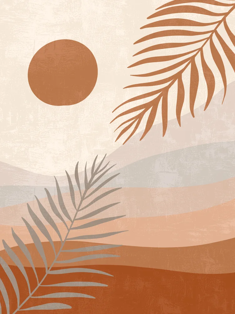 Tablou canvas: Peisaj Boem Abstract cu Frunze și Soare - Thumbnail 2