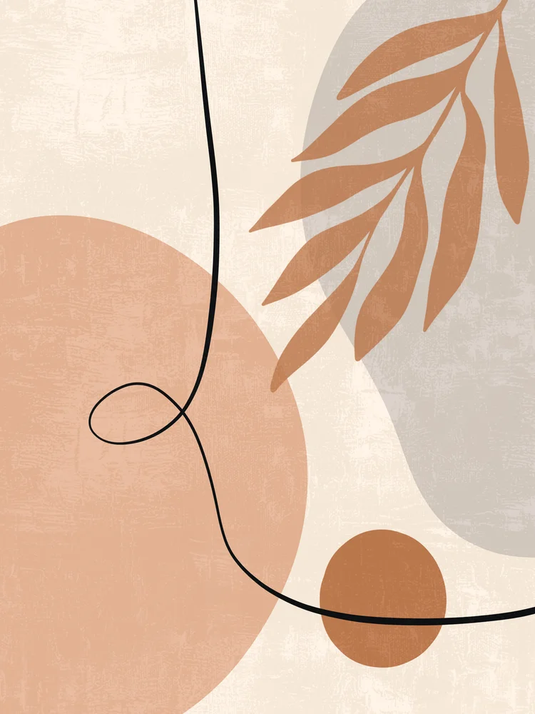 Tablou canvas: Forme Abstracte cu Frunze în Tonuri Pământii - Thumbnail 2