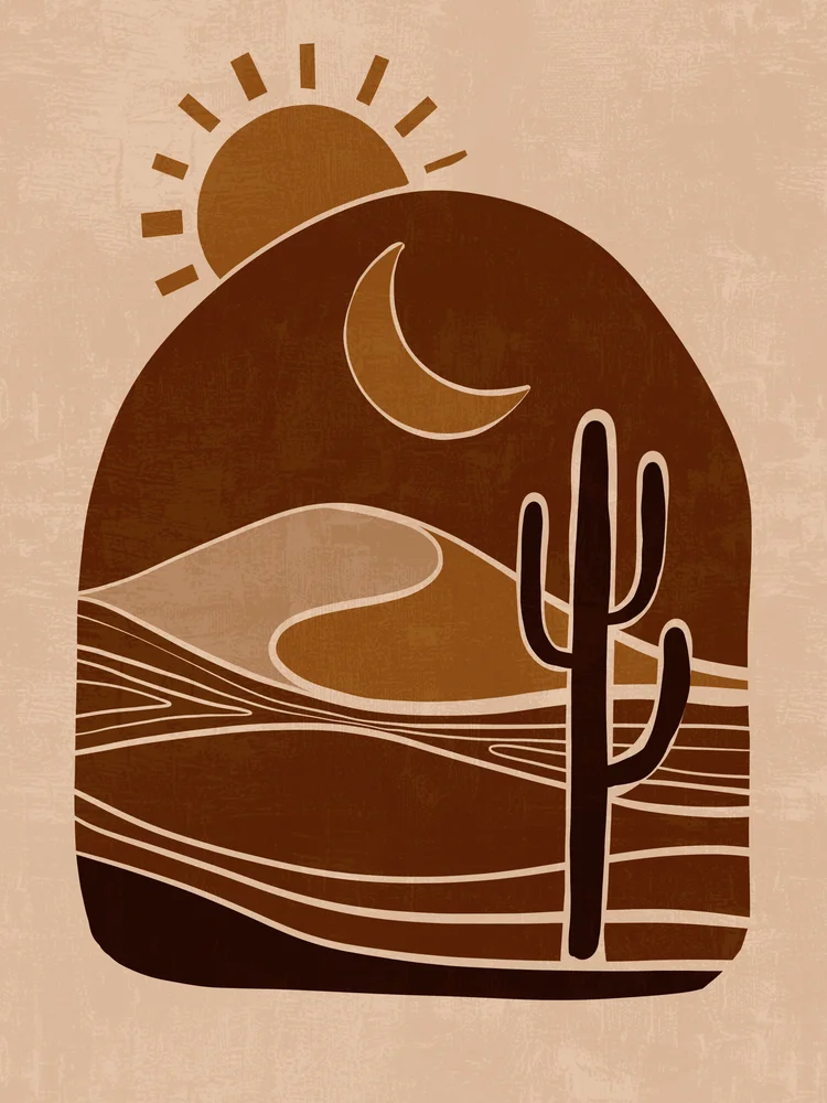 Tablou canvas: Peisaj Abstract cu Cactus și Soare - Thumbnail 2