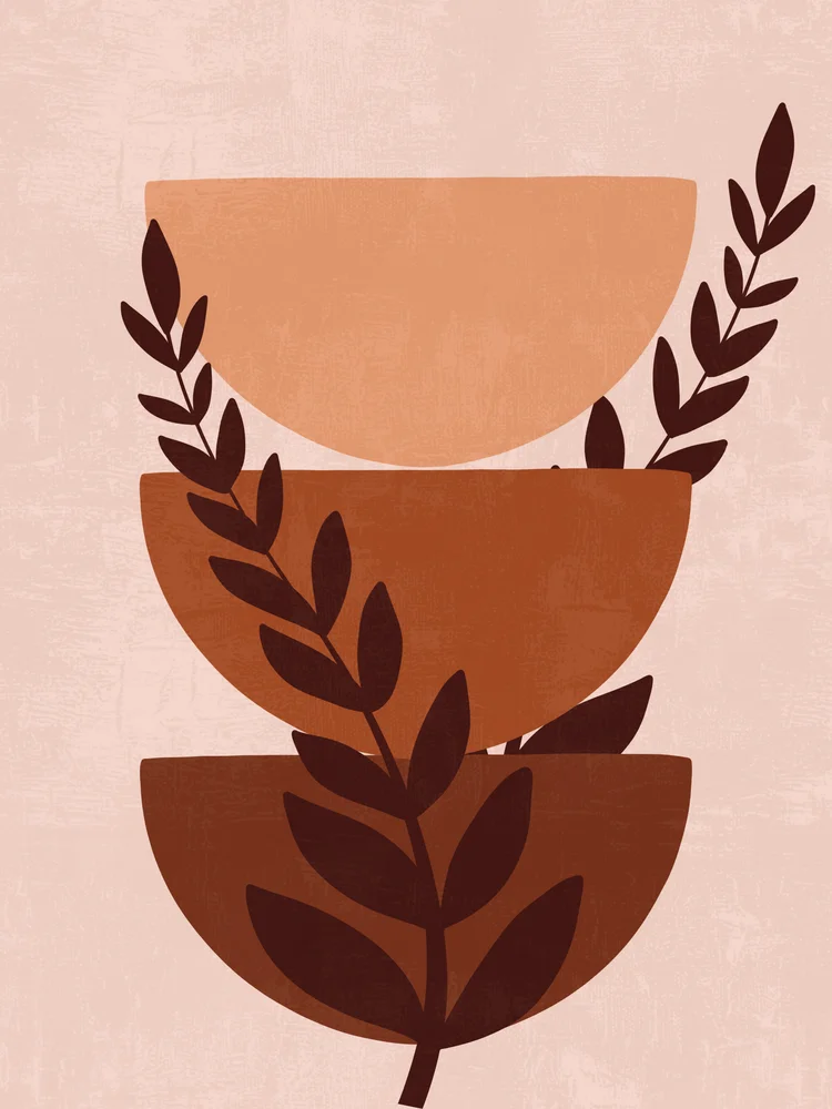 Tablou canvas: Compoziție Abstractă cu Frunze și Semicercuri - Thumbnail 2