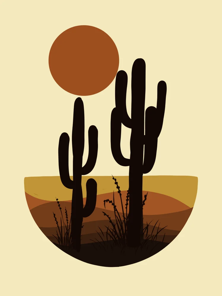 Tablou canvas: Peisaj Abstract cu Cactuși și Soare - Thumbnail 2