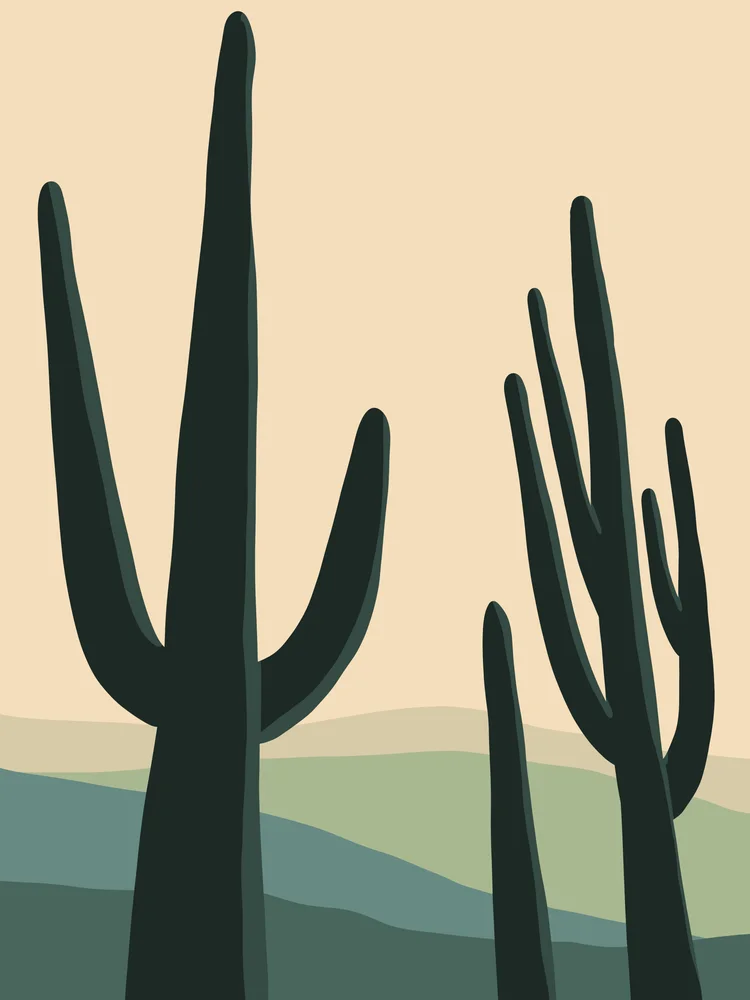 Tablou canvas: Cactuși Abstracți în Peisaj Pastelat - Thumbnail 2