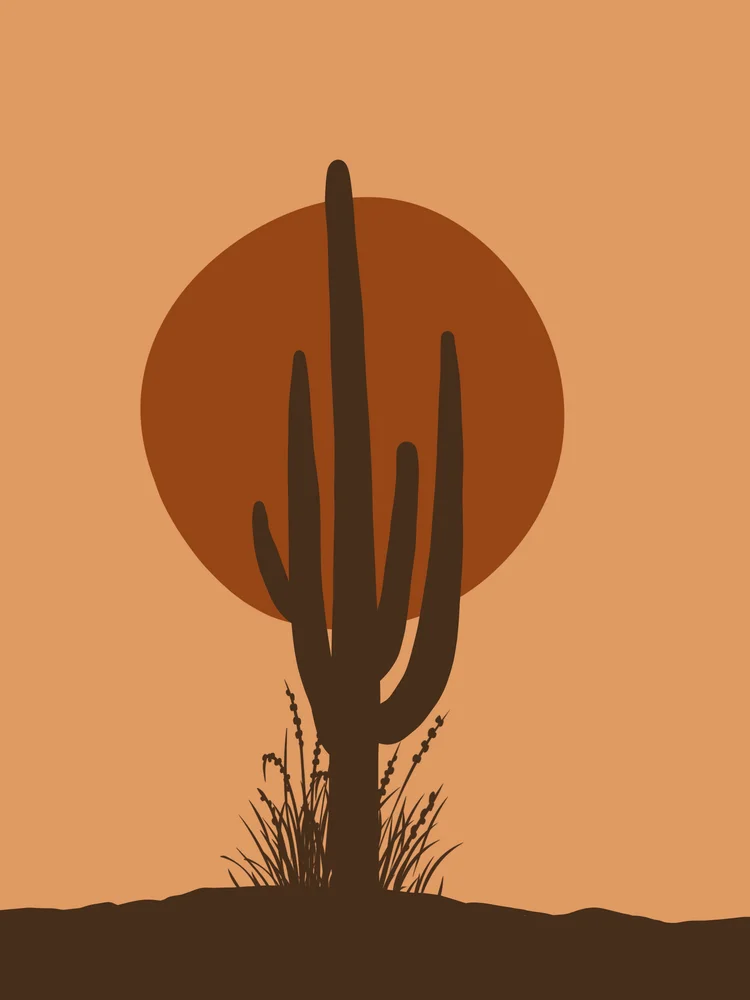 Tablou canvas: Silueta Cactus și Soare Portocaliu - Thumbnail 2