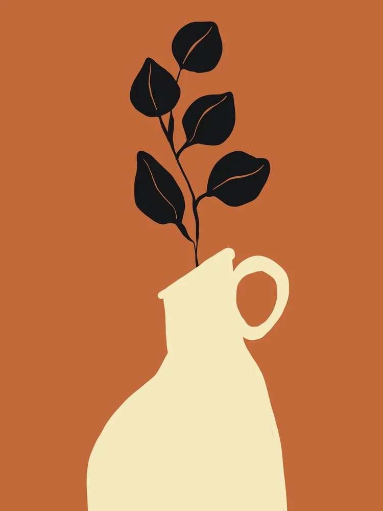 Tablou canvas: Vază Minimalistă cu Frunze Negre - Thumbnail 2