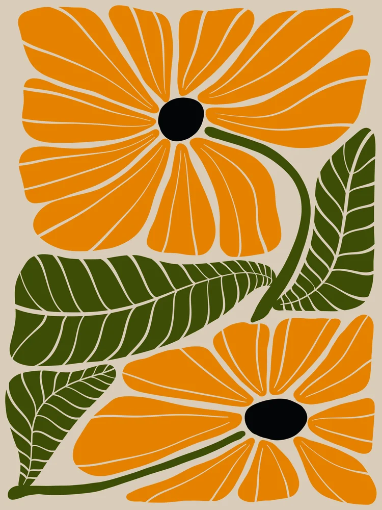 Tablou canvas: Flori Portocalii pe Fundal Bej (2) - Thumbnail 2