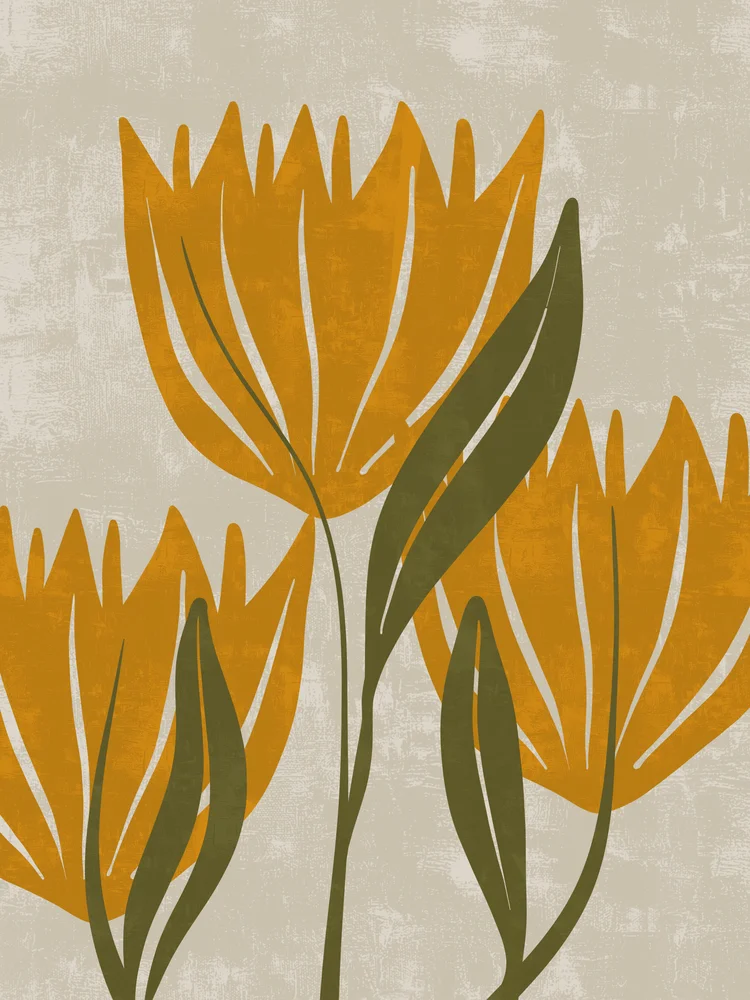 Tablou canvas: Flori Abstraite în Tonuri de Ocru - Thumbnail 2