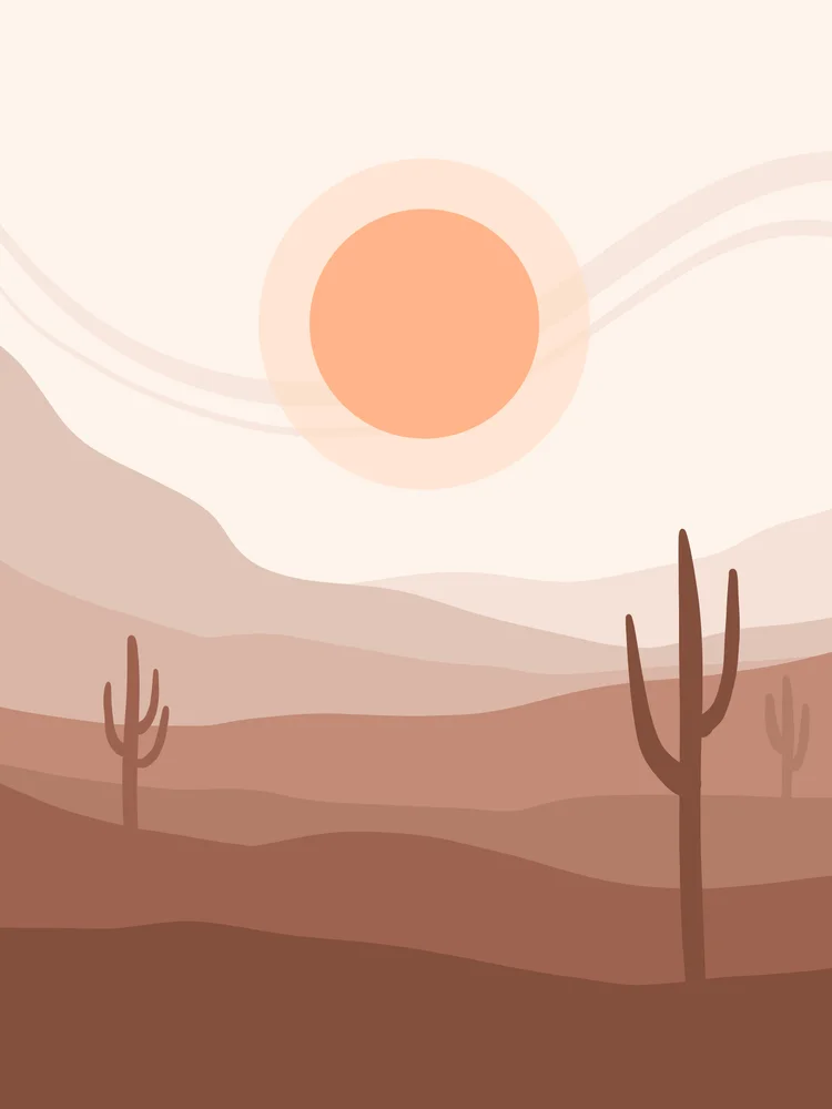 Tablou canvas: Peisaj Abstract cu Apus și Cactuși - Thumbnail 2