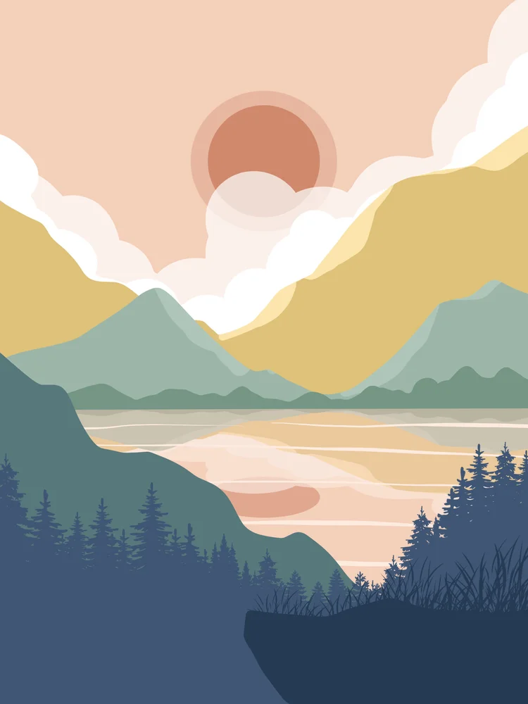 Tablou canvas: Peisaj Abstract cu Munți și Apus - Thumbnail 2