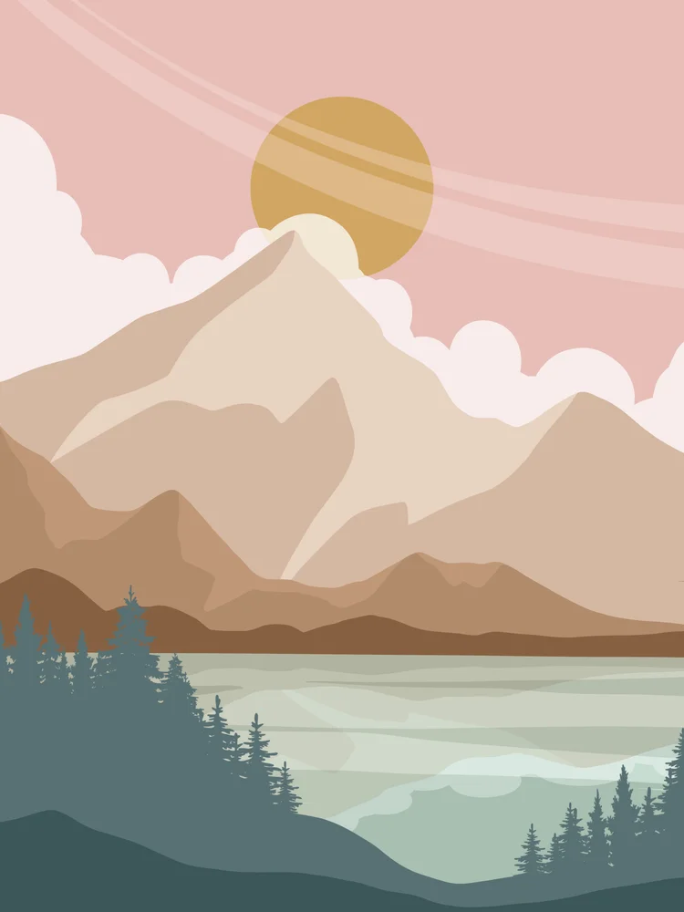 Tablou canvas: Peisaj Abstract cu Munte și Soare - Thumbnail 2