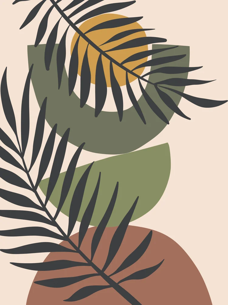 Tablou canvas: Compoziție Abstractă cu Frunze și Forme Geometrice - Thumbnail 2