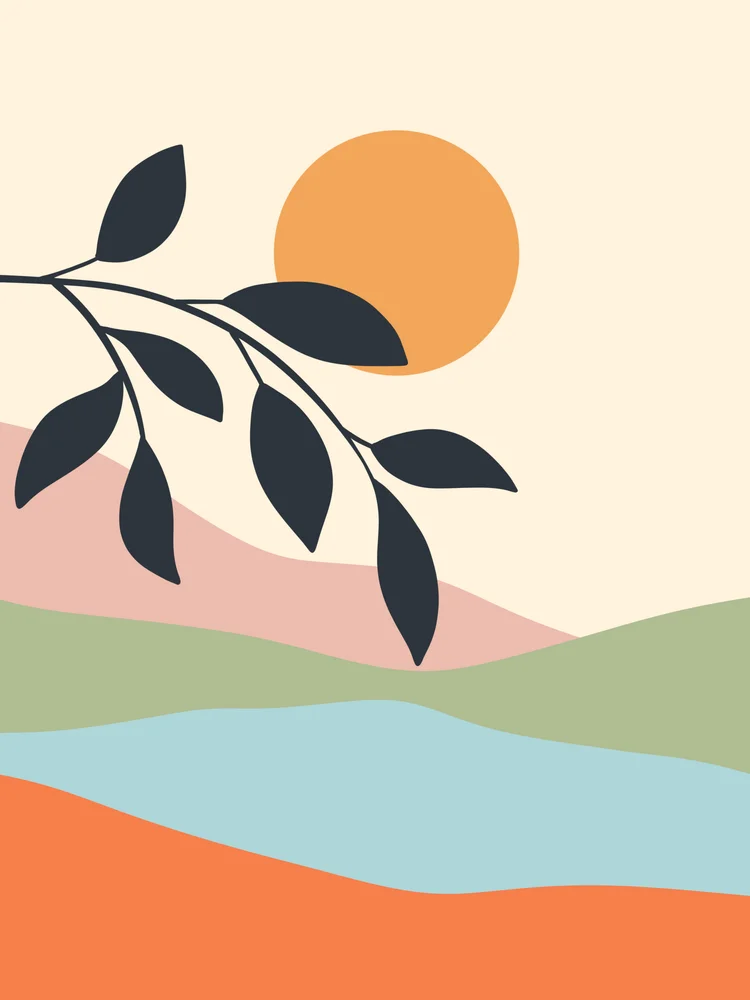 Tablou canvas: Peisaj Abstract cu Soare și Frunze - Thumbnail 2