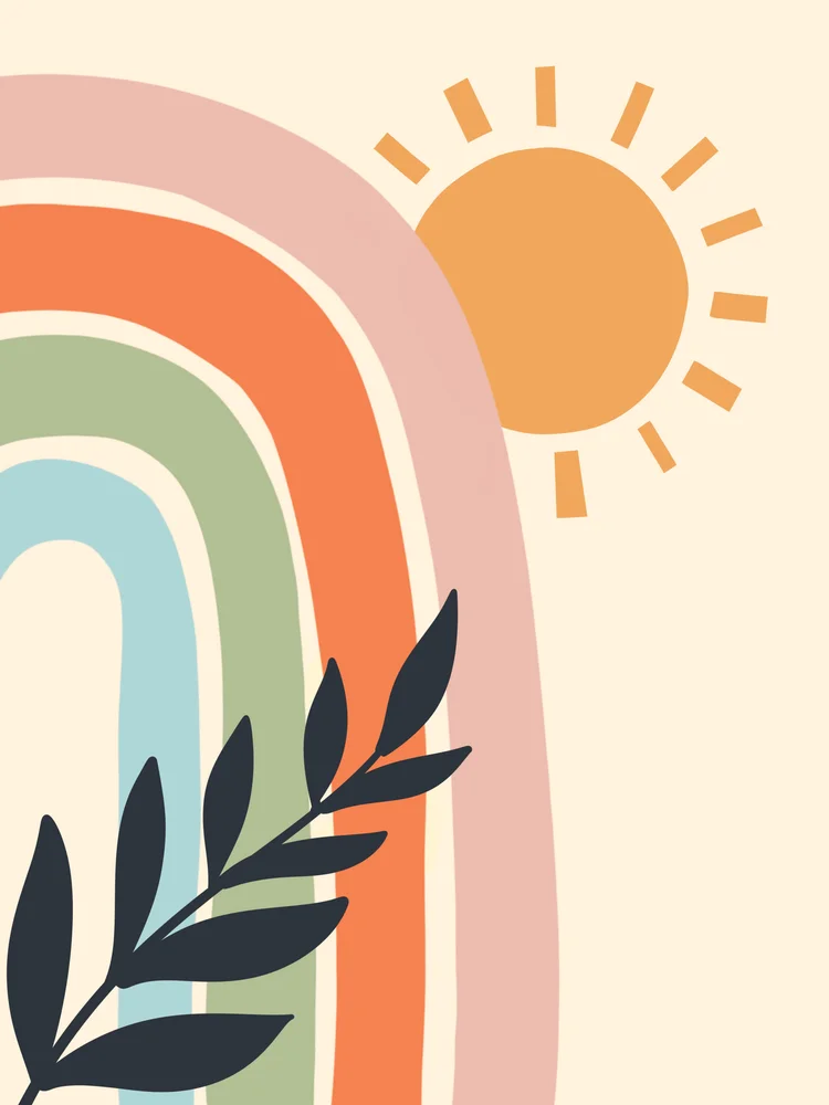 Tablou canvas: Curcubeu Bohemian cu Frunză și Soare - Thumbnail 2