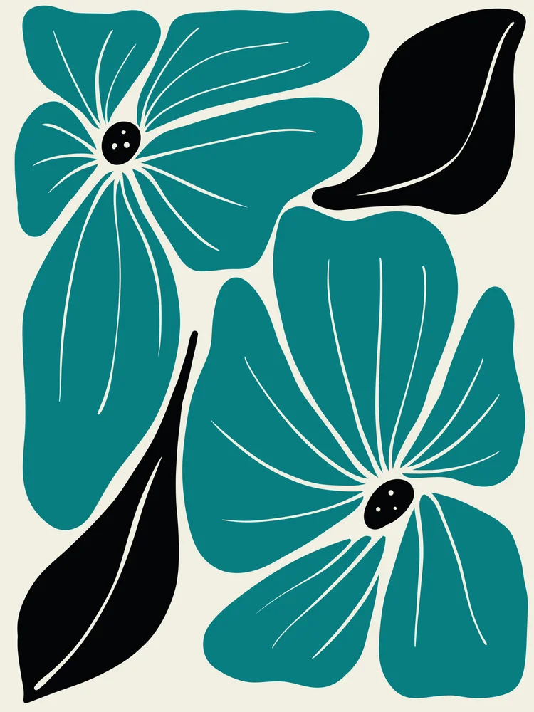 Tablou canvas: Flori Abstracte în Tonuri de Turcoaz - Thumbnail 2