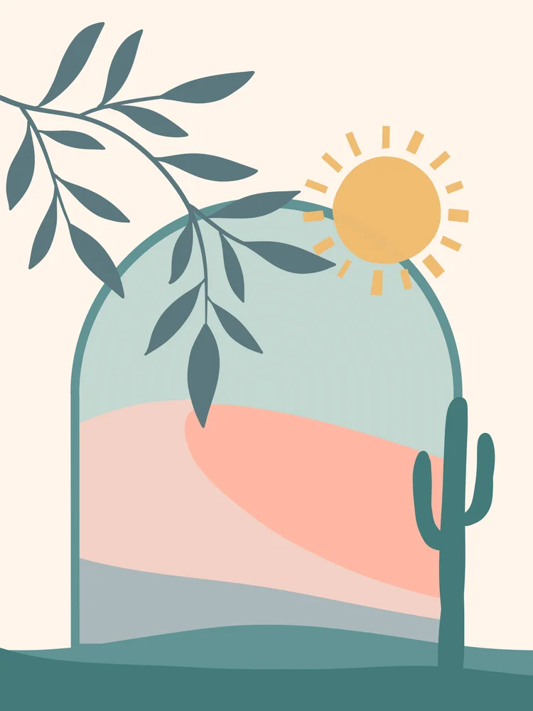 Tablou canvas: Peisaj Abstract Bohemian cu Cactuși - Thumbnail 2