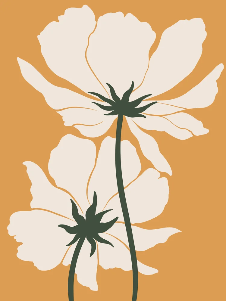 Tablou canvas: Flori Albe pe Fundal Ocru - Thumbnail 2